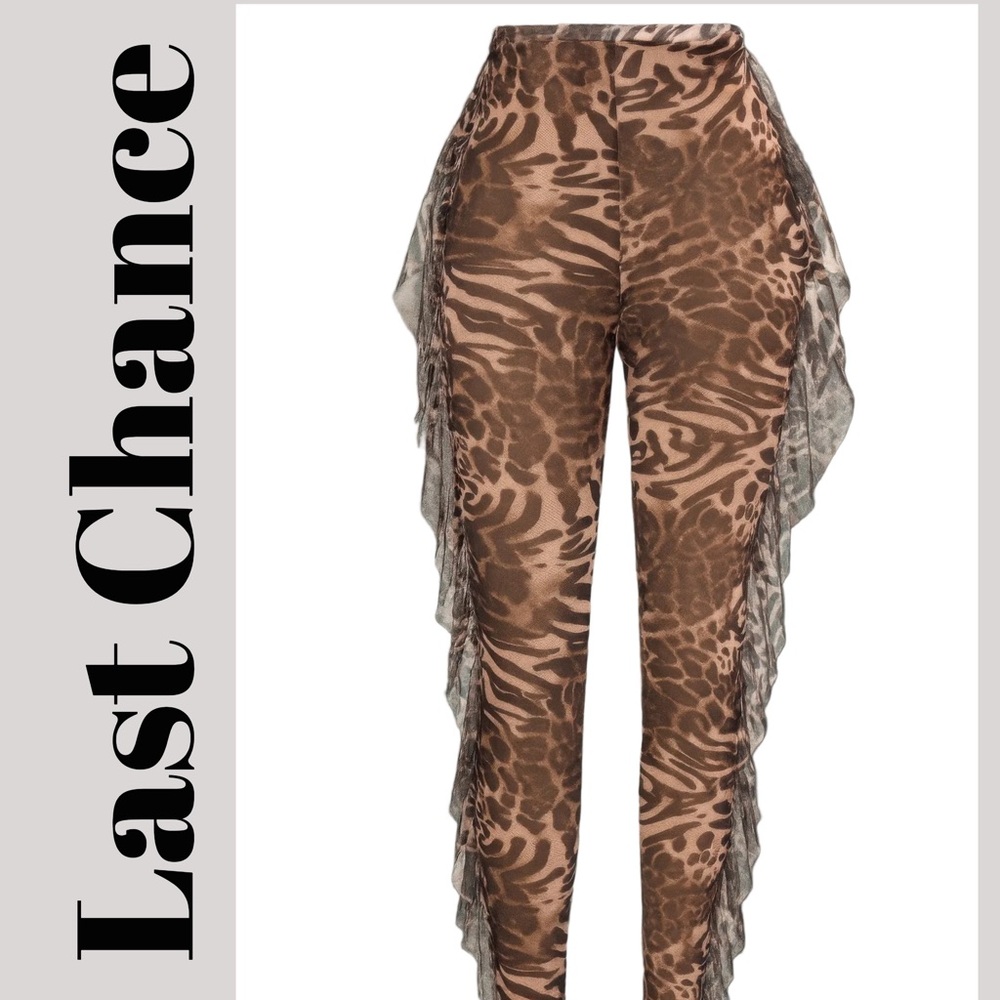 Leopard Side Ruffle Printed Pants